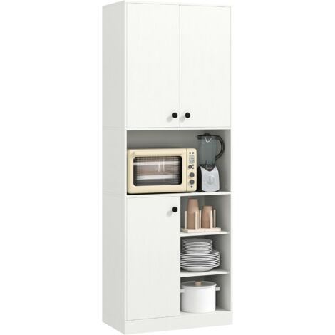 COSTWAY Credenza Alta per Cucina con 4 Ripiani Aperti, Mobile Cucina Dispensa con 2 Armadietti e 3 Ante, Armadio Cucina Porta Microonde, per Sala Pranzo, Soggiorno, 60 x 33 x 166 cm, Bianco