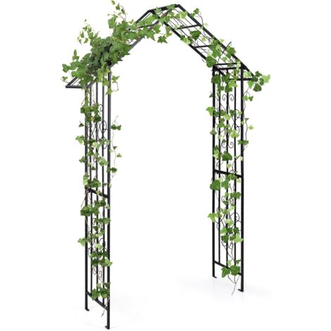 COSTWAY Arco da Giardino per Rampicanti, Arco da Giardino Supporto per Rose in Metallo Zincato Resistente, Arco Decorativo a Forma di Tetto per Feste e Ceremonie, 140 x 40 x 223 cm, Nero