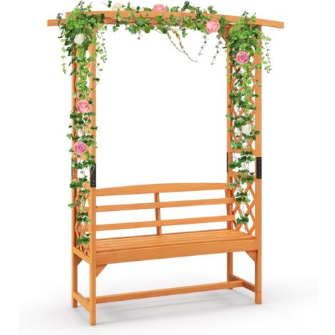 COSTWAY Panchina 2 Posti con Arco da Giardino per Rose e Rampicanti, Pengolato con Panchina in Legno di Abete, Graticcio per Piante da Esterno per Balcone, Cortile e Terrazzo (160 x 50 x 199 cm)