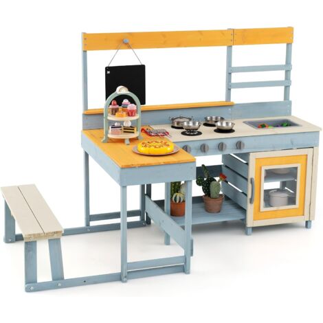 COSTWAY Cucina Giocattolo Per Bambini, Cucina Legno Per Bambini Con Frigorifero, Lavagna, Forno - Foto 9