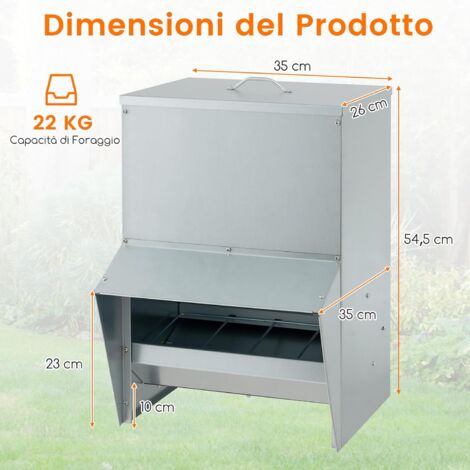 Jopassy Mangiatoia Automatica Per Polli 5KG – Distributore In Acciaio Zincato Con Pedale Di Apertura Automatica E Coperchio Impermeabile Per Pollame 85388161