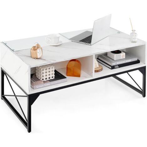 COSTWAY Tavolino da Salotto, Tavolino da Caffè da in Vetro e Legno con Luce LED Multicolore Regolabile a Telecomando e Ripiani, Tavolino per Soggiorno e Ufficio, 105 x 55 x 50 cm (Bianco) (1/5)