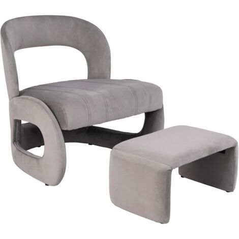 COSTWAY Poltrona con Pouf, Poltrona Relax con Poggiapiedi, Set di Poltrona e Pouf Rivestiti in Velluto, con Schienale Curvo Aperto, Poltrona da Lettura per Soggiorno, Portata 180 kg (1/5)