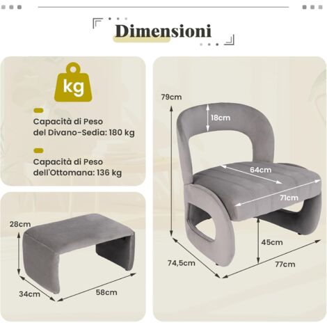 Poltrona in Stile con poggiapiedi, Poltrona Lounge Moderna con Schienale Regolabile in 6 Posizioni e Struttura in Metallo, Comoda Poltrona da Lettura con Tasche Laterali per Soggiorno Camera