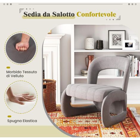 Sedia Accento Imbottita Con Imbottitura In Spugna Piedini Regolabili E Struttura In Metallo Sedia Da Lettura In Sherpa Grigio