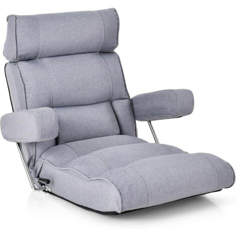 COSTWAY Sedia Divano Pieghevole, Poltrona Letto Singolo con Schienale Regolabile, Poggiatesta Lombare e Poggiapiedi Regolabile a 6 Posizioni, 80 x 72 x 75 cm (Grigio) (1/5)