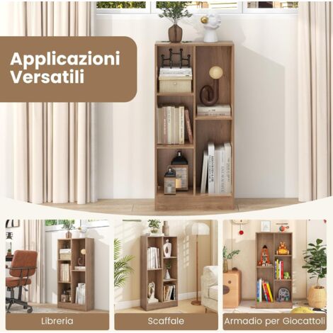 COSTWAY Scaffale A 5 Livelli In Acciaio – Libreria 9 Cubi Marrone Rustico, Kit Anti-Ribaltamento, 240 Kg Di Capacità - 2