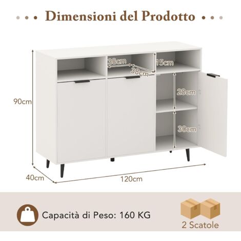 Credenza Moderna Buffet 120x40x120 Cm - MDF E Metallo Con Cantinetta E Ripiani Regolabili - 5