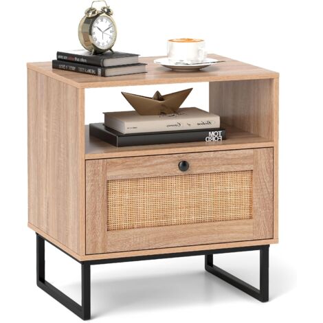 Comodino in rattan naturale curvato 1 ripiano 1 nicchia, marrone