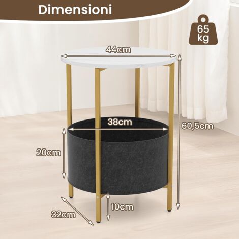 Tavolino rotondo a 2 ripiani, tavolino con cestello portaoggetti in tessuto, struttura in metallo, tavolino basso, 44 ​​x 60,5 cm (Bianco) | Leroy Merlin