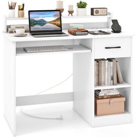 Scrivania A L Korfile 150 Cm Con Prese USB E Cassetti In Tessuto – Reversibile, Per Ufficio, Gaming E Casa, Marrone Rustico