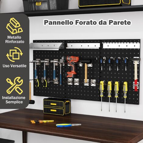 Kit Pannello Forato 55,9x55,9 Cm Con 13 Accessori: Organizer Da Parete Multiuso Per Garage E Cucina