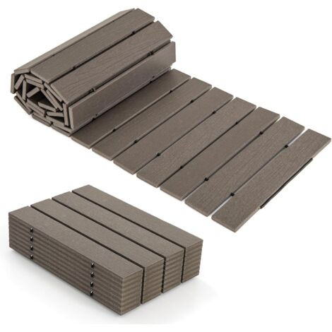 COSTWAY Percorso Giardino 242 cm, Passerella Dritta da Esterno con Connessione a Filo Metallico, Superficie Antiscivolo, Sentiero da Giardino Resistente alle Intemperie per Corti, Grigia