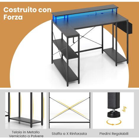 ODK Scrivania Angolare per Computer con Supporto per Monitor, Scrivania