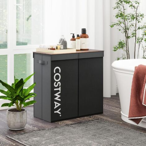 efluky Cesto portabiancheria da 140 l, con coperchio, 2 scomparti, grande cesto portabiancheria per biancheria, doppio cesto portabiancheria con 2 sacchetti rimovibili, Chiaro Grigio