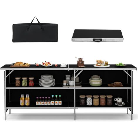 COSTWAY Tavolo da Campeggio Pieghevole, Tavolo da Picnic Portatile in Alluminio con 2 Ripiani Aperti, Tavolo da Campeggio con Borsa di Trasporto, Tavolo da Cucina Esterno per Picnic, 206 x 38 x 83 cm