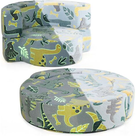 COSTWAY Divano Cuscino per Bambini Pieghevole 2 in 1, Poltrona Schienale Pieghevole per Bambini con Motivi Luminosi nel Buio, Divano Pieghevole per Camera da Letto e Soggiorno (Dinosauro blu) (1/5)