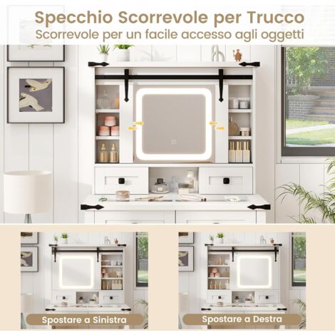 YITAHOME Tavolo da toeletta con illuminazione a LED regolabile e prese