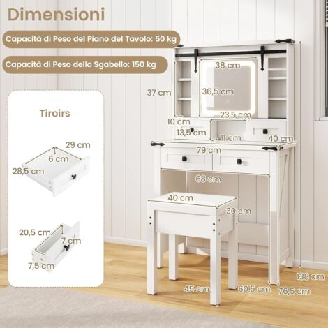 WOLTU Toeletta Trucchi con 10 Luci Set Tavolo da Trucco Cosetici con