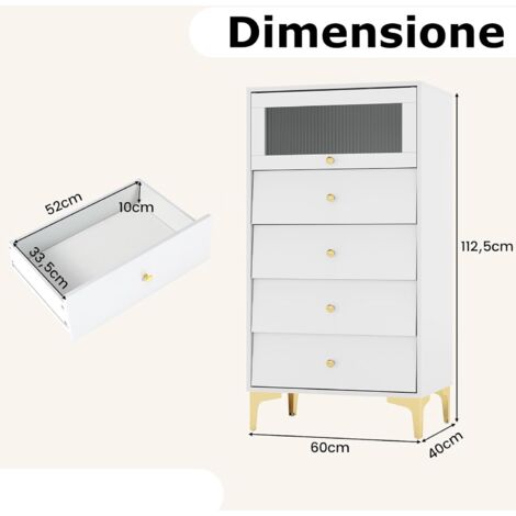 HOMCOM Cassettiera in Tessuto con 4 Cassetti Pieghevoli, 4 Tasche Portaoggetti e 2 Ganci, Cassettiera Camera da Letto in Acciaio e Tessuto, 45x30x94.5 cm, Beige