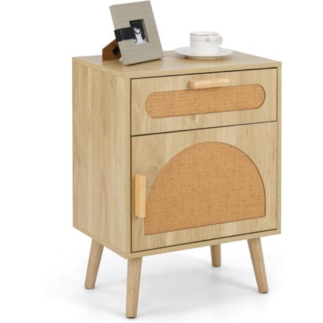COSTWAY Comodino 45 x 30 x 61 cm, Tavolino Moderno con Cassetto, Gambe in Legno e Armadio, Armadietto per Camera da Letto, Soggiorno e Salotto, Naturale