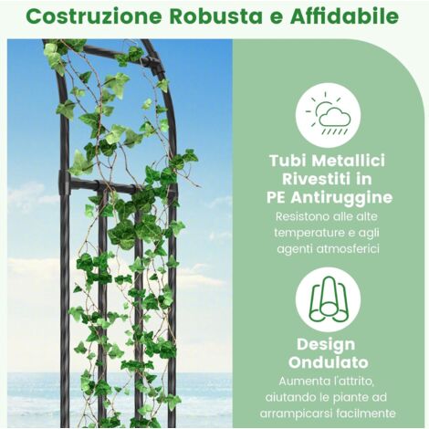 Arco da giardino 220x55cm in metallo, Pergola decorativa da esterno per piante rampicanti fiori verdure Nero 2 Pezzi