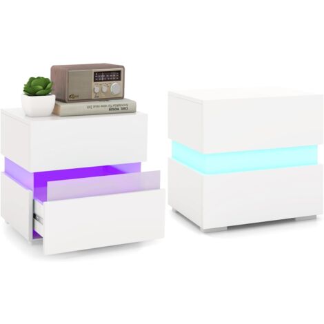 COSTWAY Tavolino a LED, Tavolino con Cassetto, Telecomando, 22 Modalità di Luce, 10 Velocità e 5 Luminosità, Comodino Moderno da Salotto e Camera da Letto (2, Bianco) (1/5)