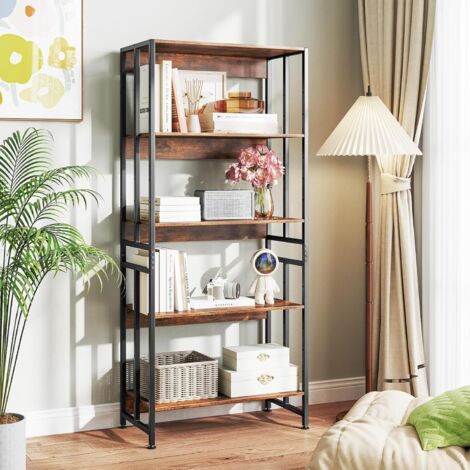 YITAHOME Libreria Industriale A 5 Ripiani In Legno - Design A S, Marrone Rustico, 30x80x143,5 Cm Con Anti-ribaltamento