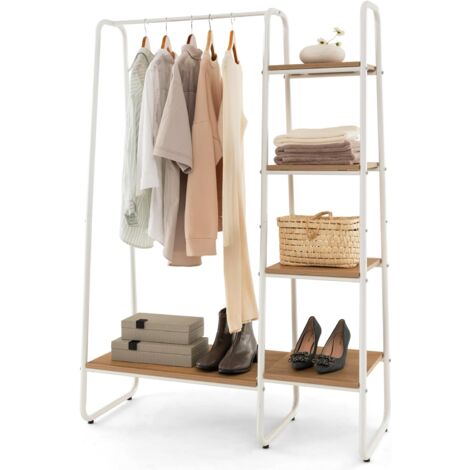 COSTWAY Stand Appendiabiti in Metallo, Porta Abiti Aperto con 4 Ripiani, Scaffale per Indumenti per Ingresso Soggiorno e Camera da Letto, 100x40x150cm (Naturale)