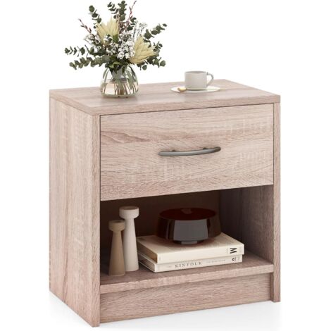 Set di 2 comodini industriali con cassetto in tessuto e ripiano portaoggetti, piccolo comodino organizer per piccoli spazi, tavolino per soggiorno, comodino alto 60 cm, per camera da letto, rovere