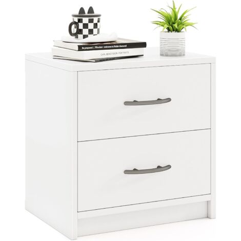 COSTWAY Comodino Camera da Letto con 2 Cassetti, Comodino Salvaspazio in Legno, Comodino Mobile da Letto con Kit Antiribaltamento, per Soggiorno e Studio, 38,5 x 28 x 39 cm (Bianco, 2 Cassetti)