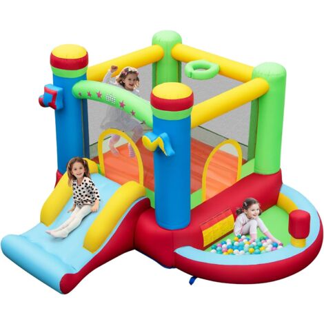 COSTWAY Castello Gonfiabile 5 in 1 per Bambini di Tema Musicale, Castello Gonfiabile con Scivolo, Trampolino, Piscina e Canestro, Gioco Gonfiabile da Interno ed Esterno, per Bambini da 3 a 12 Anni (1/5)