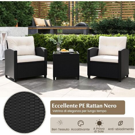 Set Salotto Giardino COSTWAY In Rattan PE - 2 Poltrone, Tavolo Vetro, Beige - Foto 4