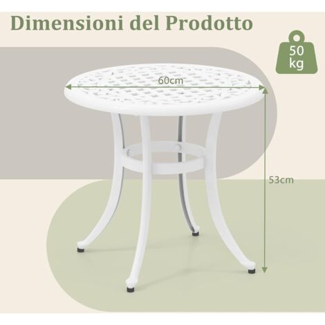 C/G Tavolini laterali da esterno, in alluminio pressofuso, tavolino da caffè antiruggine per giardino, patio, prato (tavoli quadrati, bianco