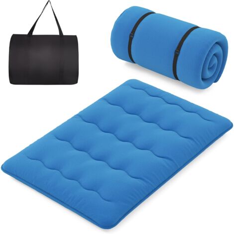 COSTWAY Materasso Futon Pieghevole, Materasso Portatile con Sacca da Trasporto per Camping, Materasso da Terra con Copertura Lavabile (200 x 140 cm, Blu)