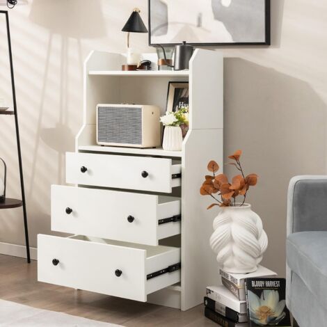 HOMCOM Cassettiera 3 Cassetti Colori Assortiti - In MDF, Piano Superiore, Gambe Lunghe, Per Camera Da Letto O Corridoio, Carico Max 25kg
