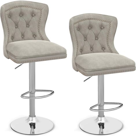 COSTWAY Set 2 Sgabelli da Bar in Velluto 97-117cm, Sedie Regolabili e Girevoli con Poggiapiedi, Schienali e Base in Metallo Elettroplaccata per Casa, Cucina, Pub e Ristorante (Grigio)
