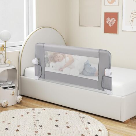 Sponda Da Letto Pieghevole Per Bambini 100/120 Cm - Barriera Di Sicurezza Con Rete E Cintura, Grigio