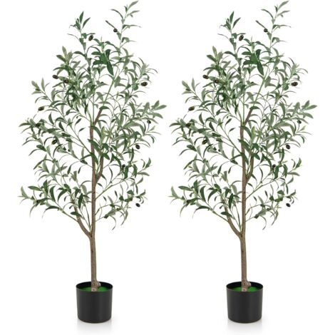 COSTWAY 2 Pezzi Pianta Finta di Oliva 160 cm, Pianta Olivo Artificiale in Vaso Decorazione per Casa e Ufficio, Pianta Finta in PE con Frutti Realistici da Interno ed Esterno (2)