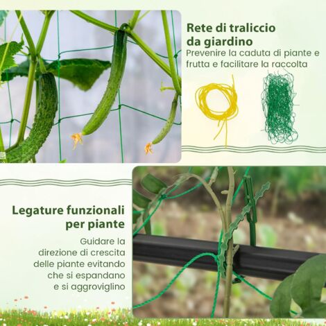 COSTWAY Traliccio da Giardino per Piante Rampicanti, Supporto Verticale per Piante con Rete, Pali in Metallo Rivestiti in Plastica, Grigliato da Giardino per Fiori, Viti, Verdure e Frutta