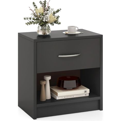 COSTWAY Comodino 38,5 x 28 x 40,5cm in Legno, Tavolino Salvaspazio con Scomparto Aperto e Casseto per Soggiorno e Camera da Letto (Grigio)