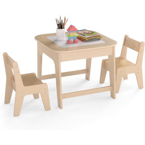 COSTWAY Set Tavolo e 2 Sedie per Bambini, con Lavagna Reversibile, Tavolo Multiattività con Vano Portaoggetti Nascosto e Sedie, per Bambini da 3-6 Anni, per Cameretta e Soggiorno (Giallo)