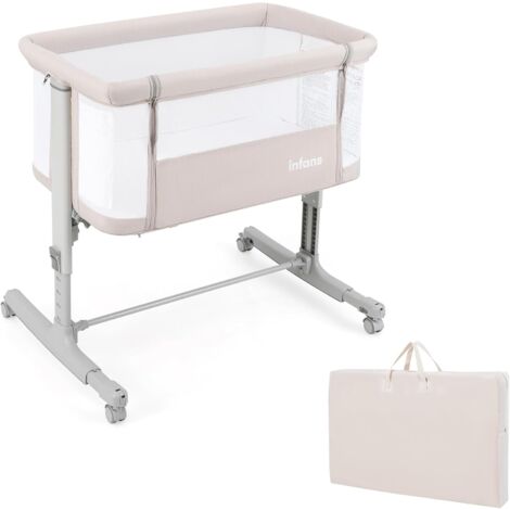 COSTWAY 3 in 1 Culla Neonato Fianco Letto, Lettino Neonato Dondolo con Materasso, Culla Co-Sleeping Fino a 9 kg, Altezza Regolabili, Inclinazione di 10°, 84 x 59,5 x 80,5cm (Beige)