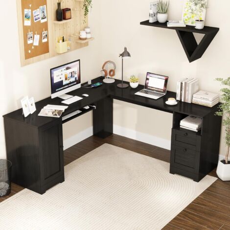 Scrivania ad Angolo a Forma di L con Supporto per CPU, da 168 cm con Telaio in Metallo, Grande Scrivania per PC da Gioco, per Ufficio a Casa, Marrone | Leroy Merlin