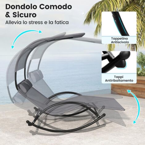 Sedie A Dondolo Da Giardino COSTWAY - Set Di 2, In Textilene Traspirante, Portata 150 Kg, Marrone - Foto 8