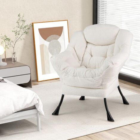 COSTWAY Fauteuil Salon Scandinave, Fauteuil Relax en Sherpa avec Oreiller et Poche Latérale, Fauteuil Chambre pour Lecture, Cadre en Métal pour Charger 150 KG (Beige) (1/5)
