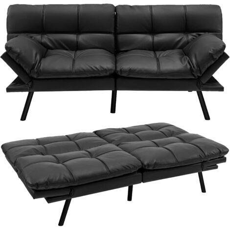 Canapé convertible 2 places tissu noir et simili cuir blanc Korina 202cm | Leroy Merlin
