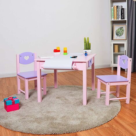 M27 Set in legno tavolino con 2 sedie per cameretta bambini Ottima idea regalo.Completo in pino con disegno a mano. 