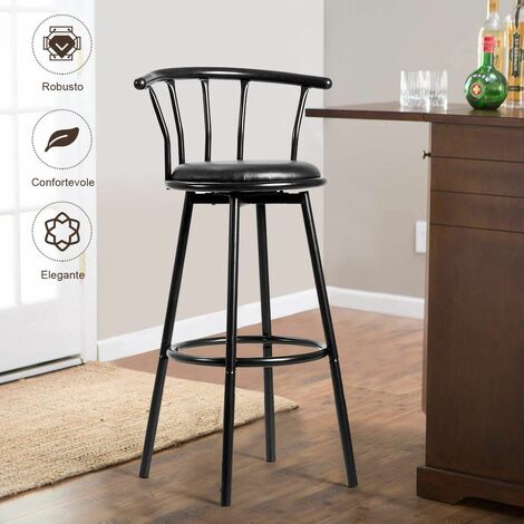 Sgabello Alto con Poggiapiedi, Set di 2 Sedie da Bar, Sedia Design  Ergonomico, 101,5 x 56 x 55 cm (Nero)