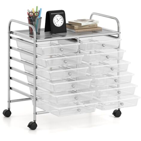 COSTWAY Carrello di Stoccaggio con 20 Cassetti, Carrello portaoggetti con 4 Ruote, Carrello Multiuso per Scuola Ufficio Cucina, 64 x 39 x 88 cm (12 cassetti Trasparente) (1/5)